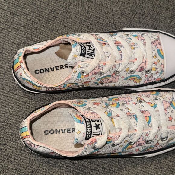 Converse Chuck Taylor All Star Low Kids 3 White Rainbow Castles Lace Up Sneakers - Picture 5 of 7